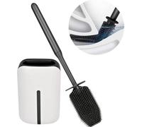 Brosse de toilettes en silicone avec support, brosse de toilettes pour salle de bains et toilettes d'invités, tête de brosse en silicone pour un nettoyage rapide, fixation murale et socle (noir)