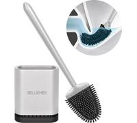 Brosse de toilettes en silicone, flexible, argentée, à fixation murale