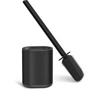 Brosse de toilettes en silicone, noire, en acier inoxydable, flexible, salle de bains