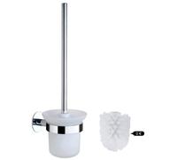 Brosse de toilettes et support, ensemble de salle de bains avec manche en acier inoxydable et récipient en verre trempé, fixation murale autocollante et 2 têtes de brosse souples, couleur argent