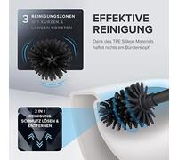 Brosse de toilettes Ovimar Finnkona | noire | Fixation murale à percer | Brosse de toilettes en silicone | Fonction d'aération | En acier inoxydable thermolaqué | Tête de brosse remplaçable