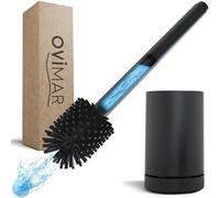 Brosse de toilettes Ovimar Tjome Noir | Brosse de WC en silicone | Fonction d'aération | Modèle sur pied | Tête de brosse en acier inoxydable | Avec réservoir pour produit nettoyant | Bac d'égouttage 