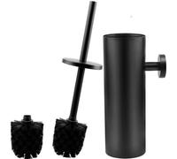 Brosse de toilettes RVS avec brosse de rechange, bac de récupération d'eau, fixation murale, accessoires de salle de bains, ensemble de toilettes, noir