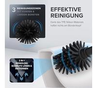 Brosse de WC Ovimar Ingoy | Brosse de WC en silicone | Noir | En acier inoxydable avec couvercle | Modèle sur pied pour salle de bains et WC invités | Brosse de WC à tête interchangeable | Design élég