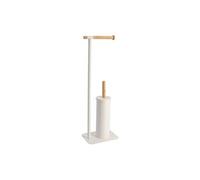 Brosse + dérouleur WC métal blanc et bambou
