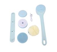Brosse Dos Douche électrique Double Poignée,Brosse Pour Le Dos Douche Avec 2 Vitesses 4 Têtes Interchangeables,Long Manche 40cm étanche IPX7 Brosses Corps Exfoliante Rechargeable (Bleu)