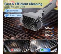 Brosse Électrique Barbecue Sans Fil 3 Vitesses Rechargeable USB Tête Rotative 180° Nettoyeur Grill Inox pour Barbecue et Fumoir