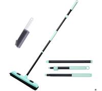Brosse en caoutchouc télescopique 133 cm pour poils d’animaux et eau, raclette intégrée 2-en-1 noir, brosse pour tapis moquettes