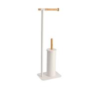 Tendance Brosse WC avec support et dérouleur – métal blanc et bambou H 69.5 cm