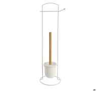 Brosse et dérouleur papier WC métal blanc / bambou - Tendance
