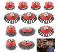 Brosse métallique à filetage M14, lot de 12 brosses en acier