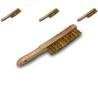 Brosse métallique à main professionnelle type soudeur | Lot de 3 | 4 rangs fils souples | Acier rond laitonné | Manche bois | Sortie du fil 30 mm | 29 * 3,5 cm | Kibros 32M4x3