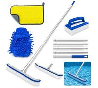 Brosse Piscine avec Manche Télescopique 180cm, Brosse de Nettoyage Piscine 45 cm, Balai Piscine, Kit Entretien Piscine avec Éponge, Chiffon Double Face et Gant de Nettoyage