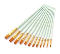 Brosse Plate En Nylon Avec Manche En Bois, 12 Pièces, Pour Aquarelle, Peinture À L'huile Acrylique, Bricolage