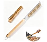 Brosse pour four à pizza avec grattoir et tête de brosse de rechange - Brosse à pierre à pizza - Poils en laiton - 53 cm - Brosse pour four à pizza plate et longue - Balai résistant à la chaleur