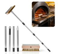 Brosse pour four à pizza - Brosse de nettoyage pour grill avec grattoir - Soies en laiton - 148 cm - Long manche - Nettoyage des plaques de cuisson pour pizza et des grils - Noir
