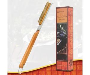 Brosse pour Four à Pizza en Fil de Cuivre avec Grattoir - Outil de Nettoyage pour Pierre à Pizza et BBQ, Manche en Bois, Accessoire de Cuisine pour Four à Pizza