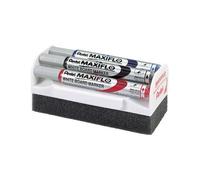 Pentel Brosse magnétique Maxiflo MWL5S – 4 marqueurs pointe conique moyenne Noir/Bleu/Rouge/Vert