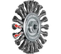 Brosse ronde Lessmann à tressage alterné, fil d'acier 0,50 mm, ⌀ de la brosse x ⌀ de l'alésage / filetage : 125XM14 mm