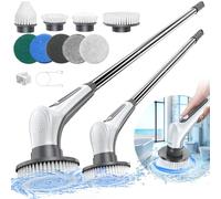 Brosse rotative électrique 10 en 1 Airpher sans fil IPX8 avec 9 têtes de brosse remplaçables et poignée amovible à 4 niveaux, brosse à récurer pour salle de bain, baignoire, carrelage, sol, cuisine,
