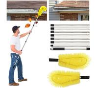 Brosse télescopique pour gouttières Unyqoos®, extensible jusqu'à 3,1 mètres, avec un manche en 8 parties, des têtes de brosses doubles et pliables (dures et souples) – nettoyage facile et sûr, sans éc