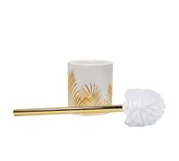 Douceur d'Intérieur, Brosse WC (Diamètre 10.6 x 40 cm) Orbella Blanc, Céramique Imprimée Or