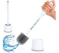 Brosse WC avec distributeur - VILDE - Silicone blanc - Hauteur 40 cm - Distributeur de liquide intégré