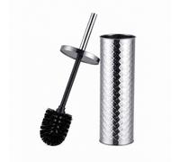 Brosse WC Relaxdays, Manche en INOX, tête de Brosse remplaçable, H x D: 38 x 9,5 cm, avec Support, Argent