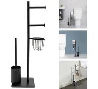 Brosse WC avec support de papier toilette - Support - Bambou - Étagère intégrée - Design vertical - Brosse durable - Noir