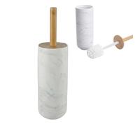 Brosse WC avec Support Fermé, Balayette Toilette Effet Marbre, Blanc | Tête remplaçable, pot polyrésine et bambou, design discret et stable, pour toilettes et salle de bain