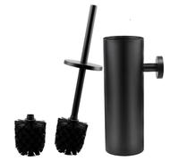 Brosse WC avec support - Inox - Fixation murale ou sur sol - Noir avec couvercle