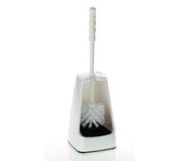 Brosse WC blanche Unyqoos® avec des poils en PP et un support en plastique carré – ensemble de brosses WC à moitié ouvertes, dimensions : 12 x 12 x 38 cm