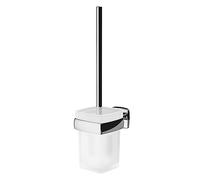 Brosse WC, Brosse Toilette et Supports, pour Salle de Bain avec Manche en INOX et Cuvette en Verre Trempé, Montage Mural Collage ou perçage, AGA33400 AM.PM Gem