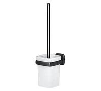 Brosse WC, Brosse Toilette Noir Mat, pour Salle de Bain avec Manche en INOX et Cuvette en Verre trempé, Montage Mural Collage sans perçage, AGA33422 AM.PM Gem