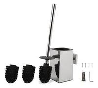 Brosse WC Carrée Chrome avec 2 Recharges et Support