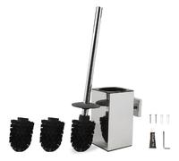 Brosse WC Carrée Chrome avec 2 Recharges et Support