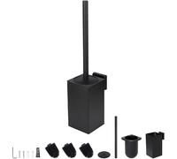 Brosse WC Carrée Noir Mat avec 2 Recharges et Support
