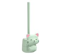 Brosse WC en forme de chat, long manche, support mural, Vert, Reportez-vous | Baguette de toilette murale à long manche en silicone souple pour toilettes, baignoires, lavabos