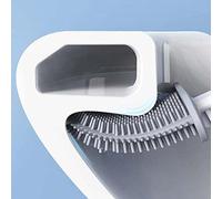 Brosse WC en silicone blanche Famanu - Brosse pour toilettes avec support - Pour salle de bain - Peut être posée ou fixée au mur (sans perçage) - Compacte et à séchage rapide