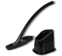 Brosse WC en silicone noire Unyqoos® avec support – sans poils, avec des éléments de nettoyage flexibles pour le nettoyage du bord et du siphon, en matériau inoxydable, réservoir de 14 cm