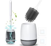 Brosse WC en silicone Unyqoos® avec tête de brosse en TPR, séchage rapide grâce à une ventilation intégrée et base anti-fuite, nettoyage à 360°, manche antidérapant, 1 pièce + 2 autocollants muraux