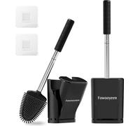 Brosse WC en silicone Unyqoos®, noire – brosse WC plate avec manche en acier inoxydable résistant à la rouille, fixation murale et support autoportant, couvercle en forme de cœur à fermeture automatiq