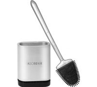 Brosse WC Famanu avec support, revêtue de silicone, pour un nettoyage efficace, modèle à fixer au mur ou à poser, couleur gris