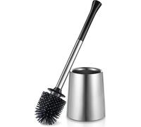 Brosse WC HAMITOR Brosse WC en silicone Acier inoxydable : brosse WC nettoyante en profondeur avec support et nettoyeur de rebords – Kit de brosses WC flexibles pour salle de bains, brosse WC sur pied