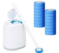 Brosse WC Jetable Recharge Brosse WC avec Support Nettoyeur Toilette | Toilet Brush avec Manche et pour Toilet,Toilettes, Salle de Bain, Lavabo (Un support + 16pc éponge de remplacement)