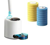 Brosse WC Jetable Système de Nettoyage WC à Usage Unique Toilet Brush | Nettoyeur Toilette Murale avec Produit, Toilette Remplaçable (Un support + 16pc éponge de remplacement)