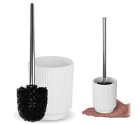 Brosse WC KADAX avec support en polyrésine, brosse pour toilettes avec long manche en plastique, brosse WC moderne avec support pour brosse, accessoires de salle de bain (blanc)