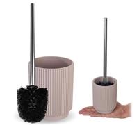 Brosse WC KADAX avec support en résine, brosse pour toilettes avec long manche en plastique, brosse WC moderne avec support, accessoire de salle de bain (beige)
