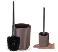 Brosse WC KADAX avec support en résine, brosse pour toilettes avec long manche en plastique, brosse WC moderne avec support pour brosse, accessoires de salle de bain (couleur taupe)