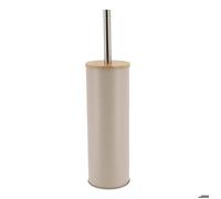 TENDANCE - Brosse WC Métal Couvercle Bambou - Taupe - Salle de Bain - Poubelles et Brosses WC